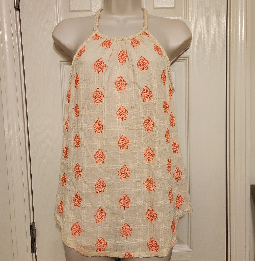 🍀Lucky Brand Live in Love Boho Top With Racerback Woven Straps Neon Floral S